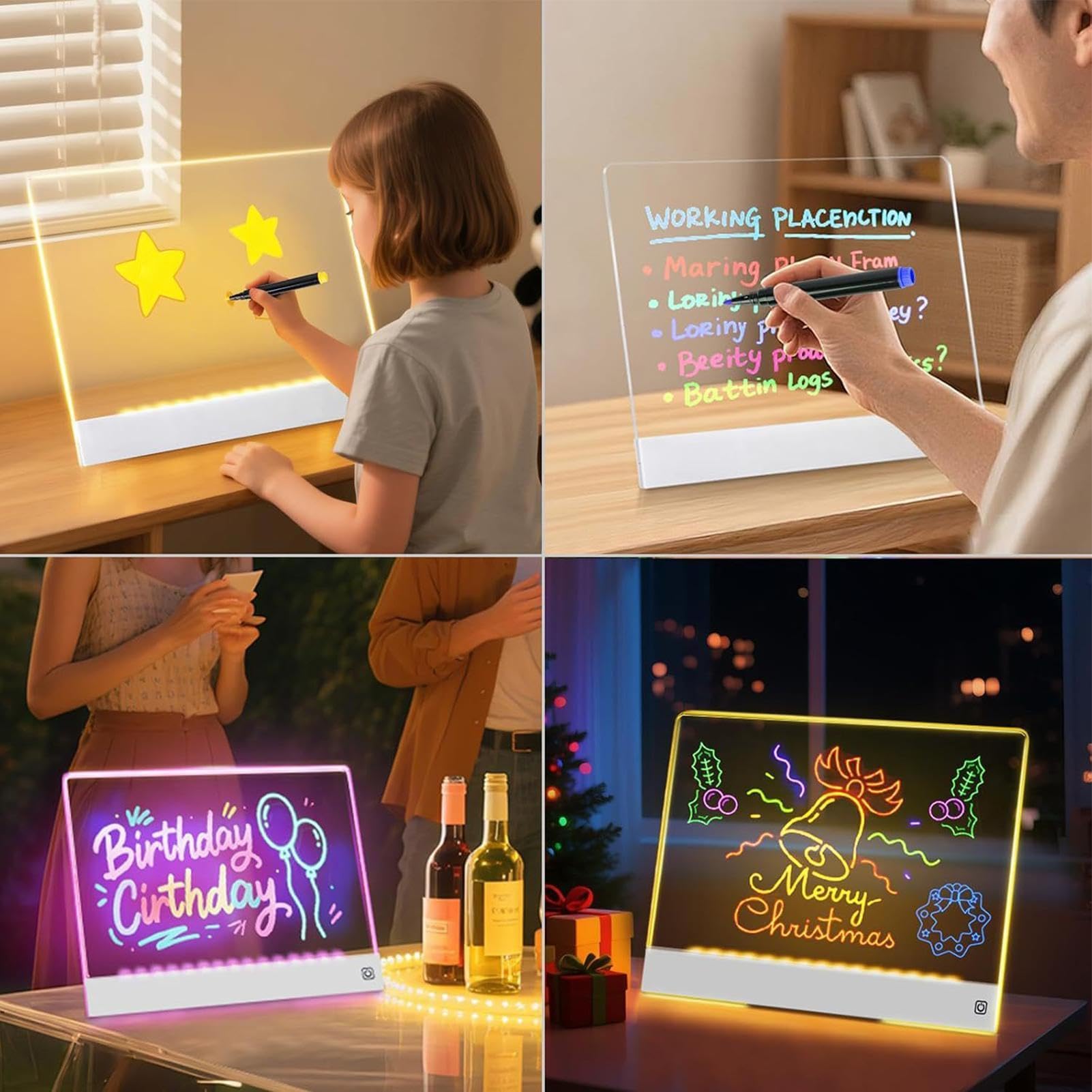 Tablica LED do pisania Ładowalna Suchościeralna Świecąca Podkładka Akrylowa | Tablet Do Pisania LED Dla Dzieci Dla Nastolatków Dziewczynek Chłopców Do Szkoły Sali Zabaw Na Przyjęcie