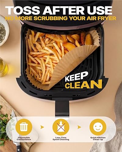 Miniatura 7 de Katbite Forros desechables para freidora de aire Forros cuadrados antiadherentes de papel para freidora de aire de 8 pulgadas, papel pergamino sin