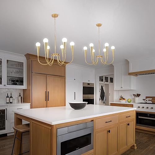 Miniatura 2 de Lámpara de araña dorada, 6 luces, modernos candelabros de granja para comedor, lámparas colgantes de vela, lámparas colgantes de techo para cocina,