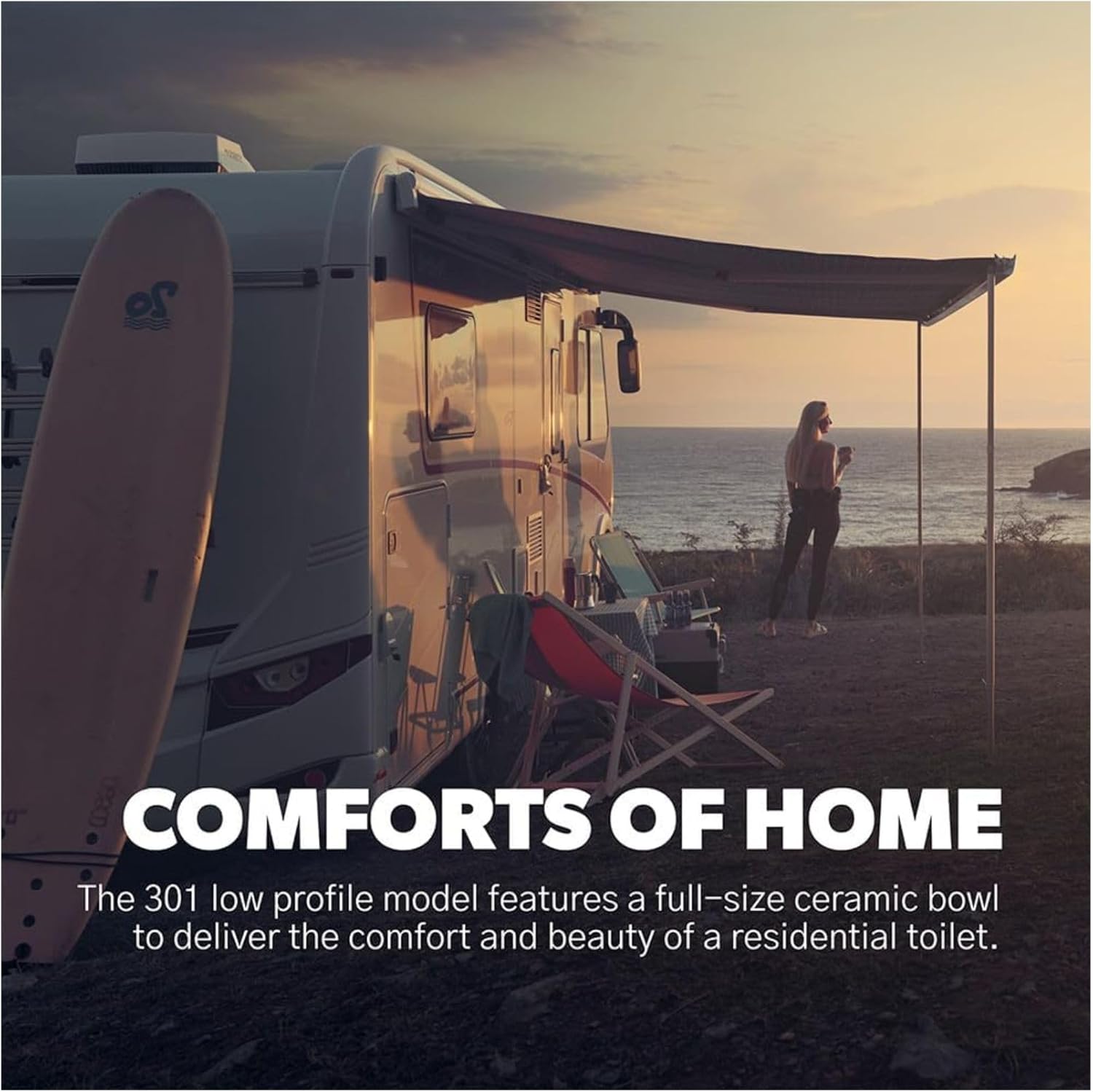 Dome-Tic RV Toilet Bone Color Low Profile 135 Inch | Seat Height Standard Toilet for Camper Motorhome Travel Trailer Bathroom | 302301673