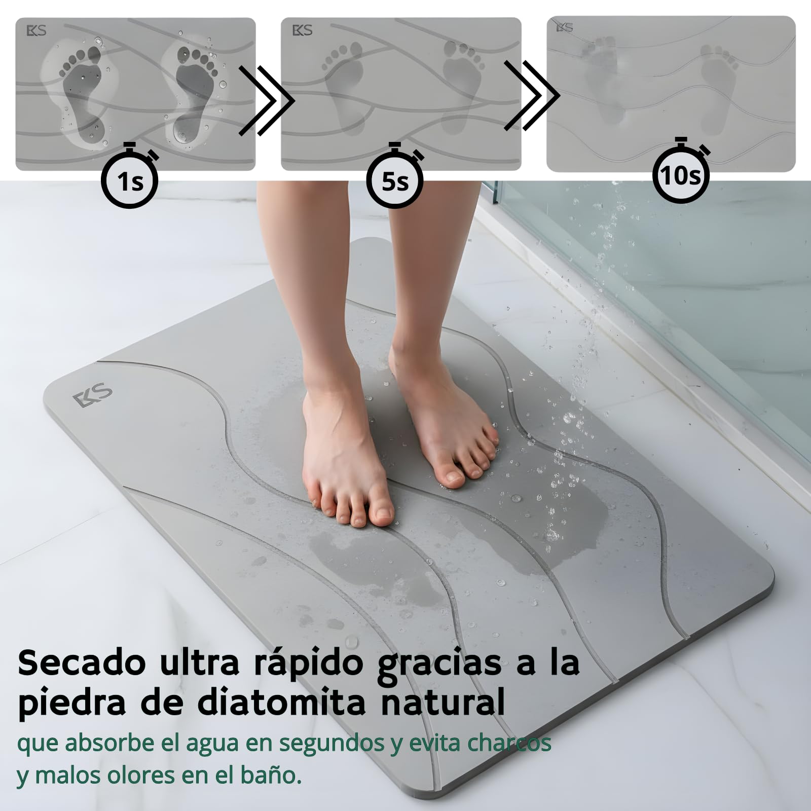 Alfombra diatomita baño de secado rápido, alfombra de piedra diatomita para baño con superficie antideslizante, diseño ultrafino y antibacteriano, alfombrilla baño resistente a la humedad y al moho