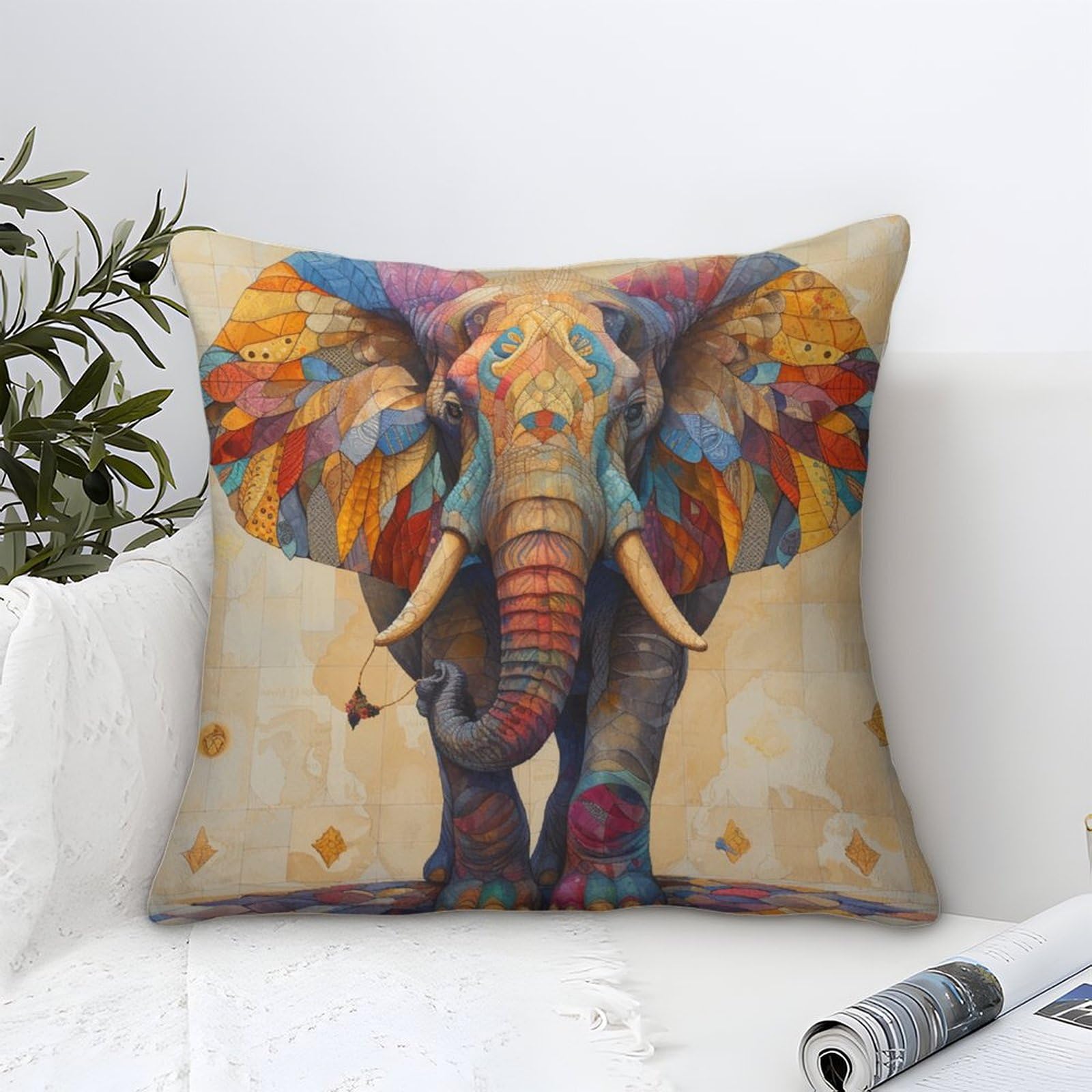 LKBASOEGD 3D Printed Elephant Throw Pillow Covers Throw Pillow Case Garden Cushion Super Soft Pack of 1 Home Decor for Sofa Bedroom 45x45cm