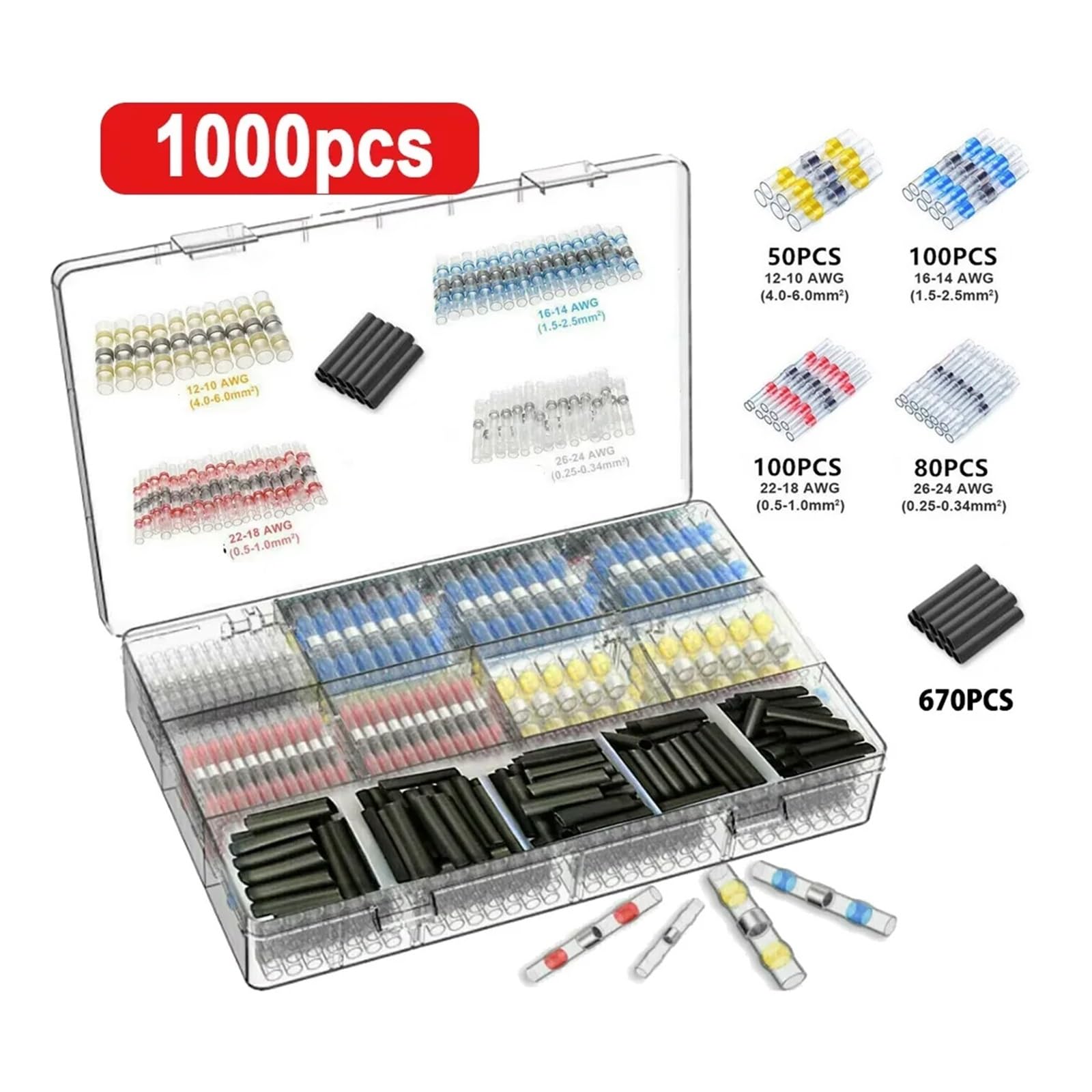 Conector termoencogible for soldadura de cables, empalme eléctrico for terminales cable crimpados impermeables(1000Pcs)