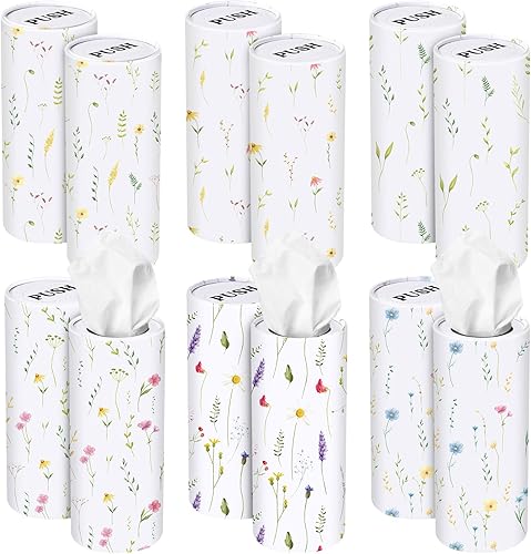 Miniatura 16 de Outus 12 soportes para cilindros de pañuelos de automóvil con 3 capas de pañuelos faciales a granel negro y blanco redondo para pañuelos, cajas