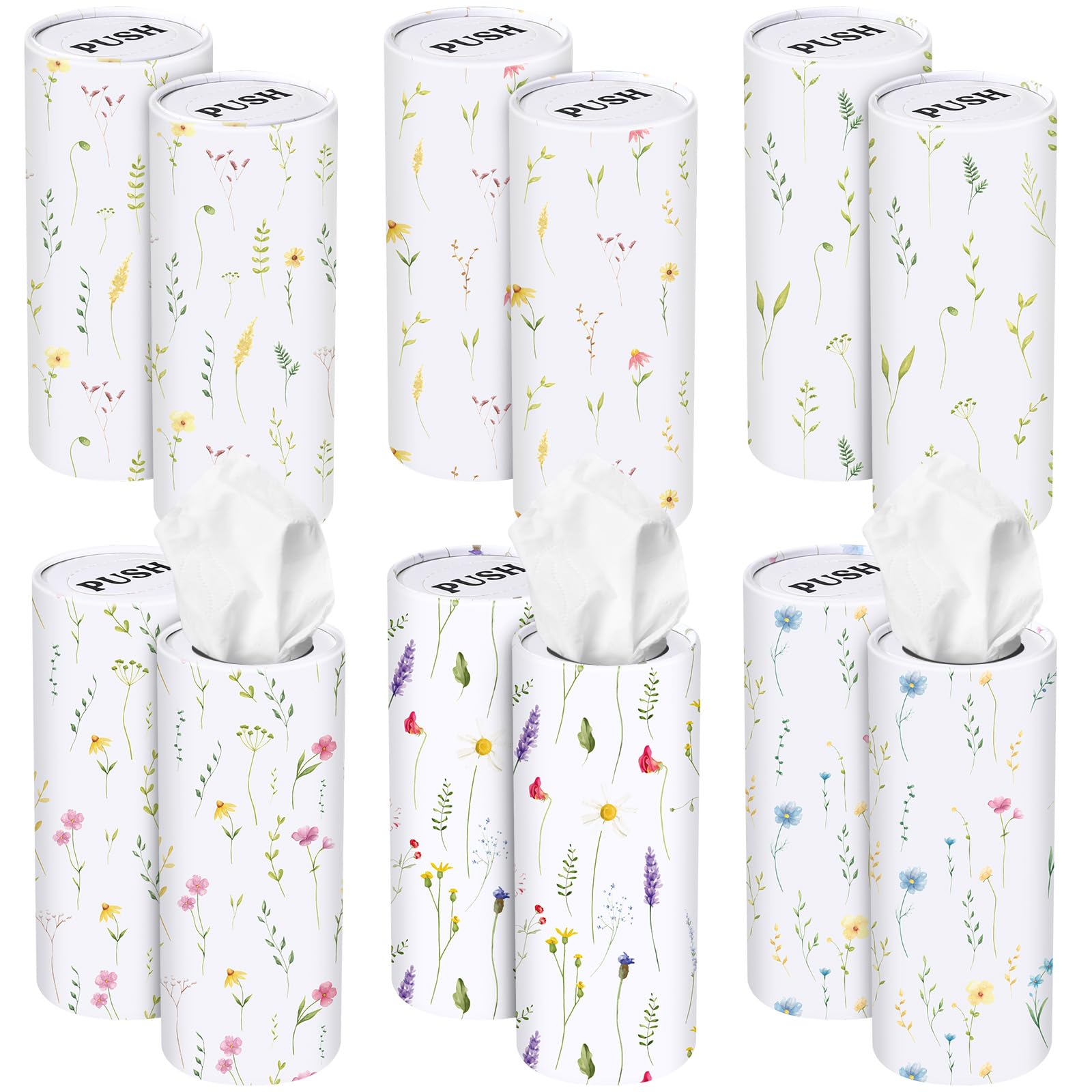 12 Pcs Car Tissue Holder Cylinder, Black White for Cup Holder, Wildflower