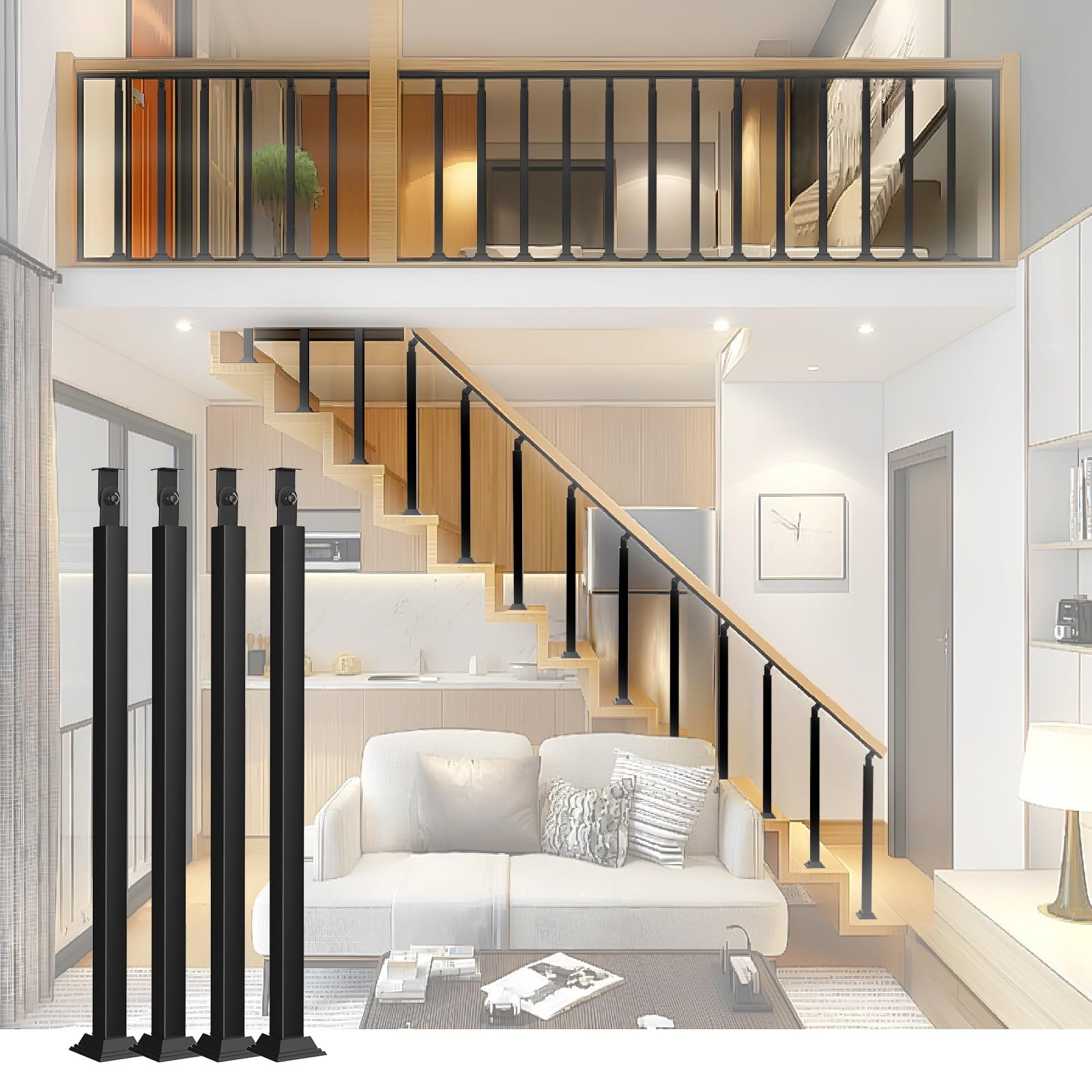 Support de cloture de couloir et balustre escalier metal noir 115cm de hauteur