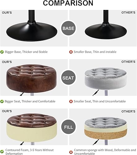 Miniatura 9 de Furnimart Taburete otomano redondo de piel sintética, moderno puf acolchado tapizado, taburete de maquillaje para dormitorio, sala de estar, entrada