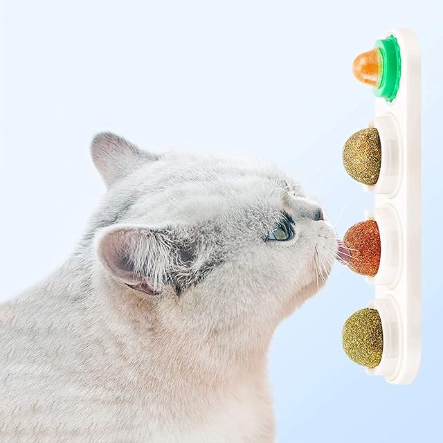 Fortune-star Catnip Wall Ball Cat Toys Catnip Edible Licking Balls Snack Natural Healthy Rotatable Treats Toys Kitten Playing Chewing Cleaning Teeth Toy