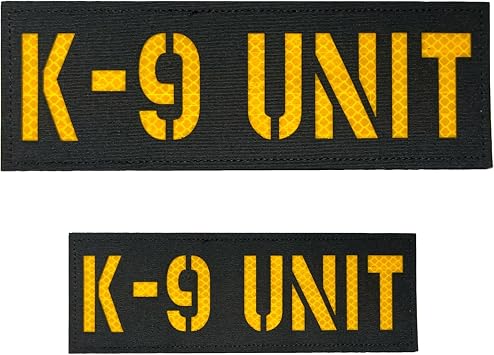 2 Pack Reflective K-9 Unit Patch Reflective Back Panel K-9 Unit Patch with Hook and Loop One Small and One Large Black-Yellow