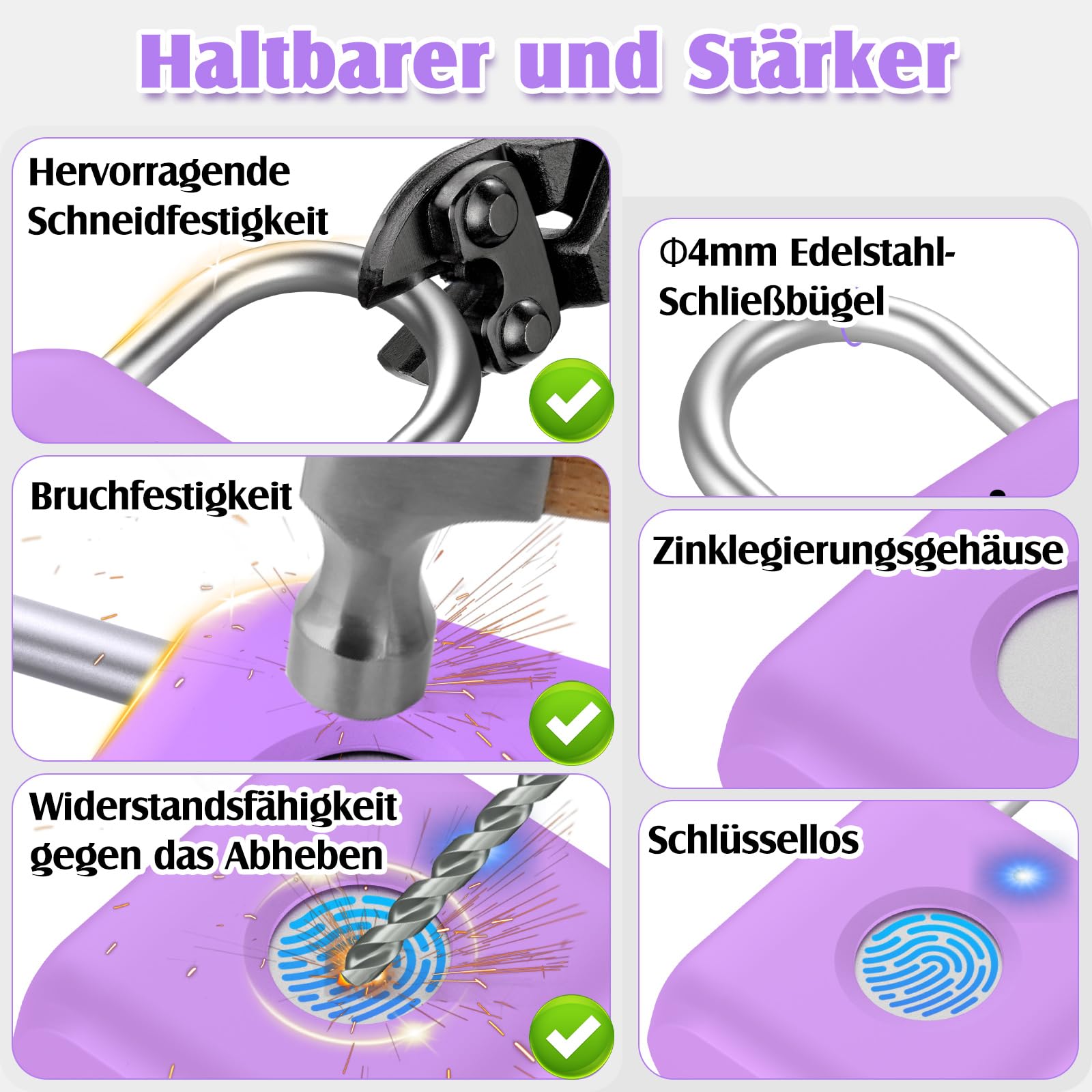 Anweller Candado con huella dactilar, pequeño, para gimnasio, oficina, hogar, jardín (morado)