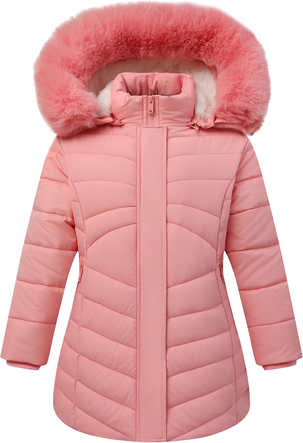 Girl's Winter Coat Hooded Long Parka, Kids Down Outerwear Jacket with Elegant Double-Closure Design