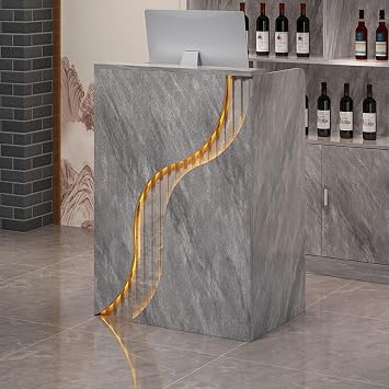 Reception Desk with Led Lights and Lockable Drawer, Checkout Counter, Retail Counter Reception, Front Desk Reception Room Table for Checkout Office, Beauty Salon, Lobby
