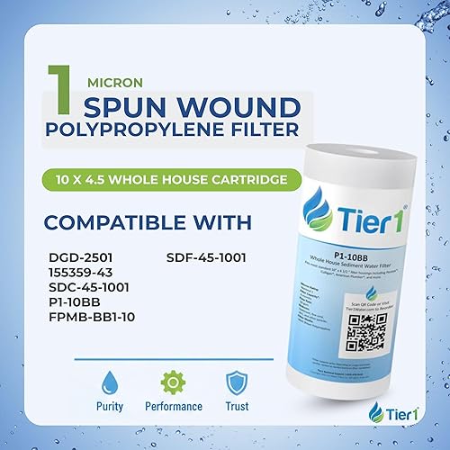 Miniatura 2 de Tier1 Cartucho de repuesto de filtro de agua de sedimentos de polipropileno hilado de 1 micrón, 10 x 4.5 pulgadas, compatible con Pentek DGD-2501,