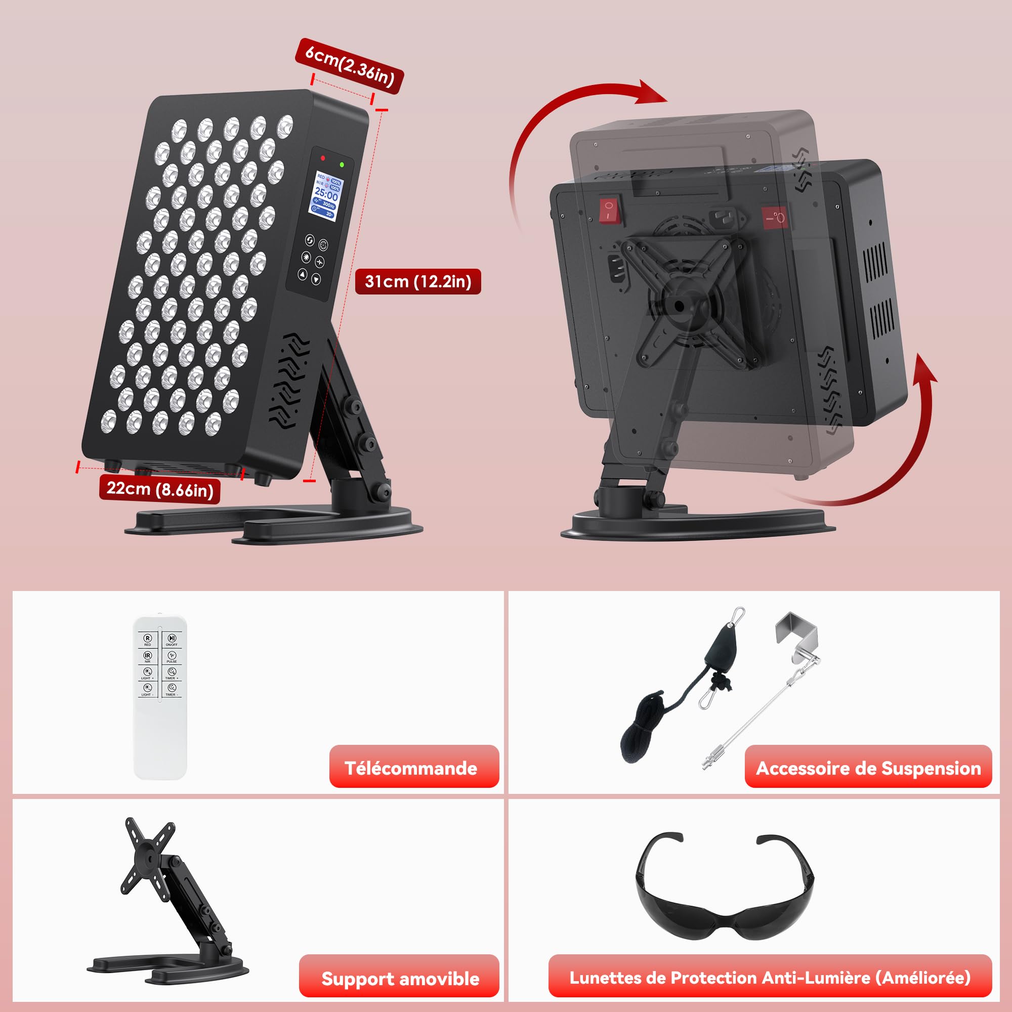 STASUN Lampe à Lumière Rouge Double Puce,Panneau de Lampe Infrarouge 70 LEDs,350W Thérapie par Lumière Rouge 660 & 850 nm avec Télécommande,Lampe Chauffante pour Visage et Corps Entier