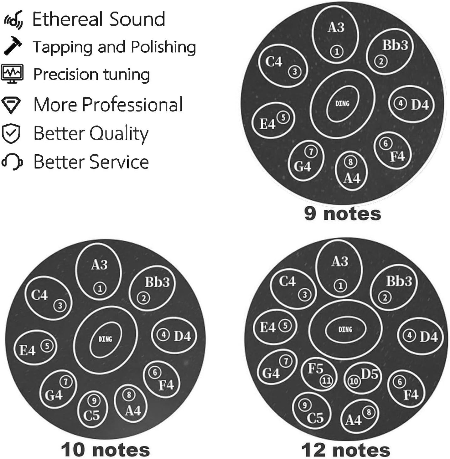 Handpan Drums - 9/10/12 Notes D Minor Steel Hand Drum Instrument, 432Hz/440Hz Concert Percussion With Stand, Handpan Drum Set For Adult Includes Soft Case Mallets(D,432HZ/10Note)