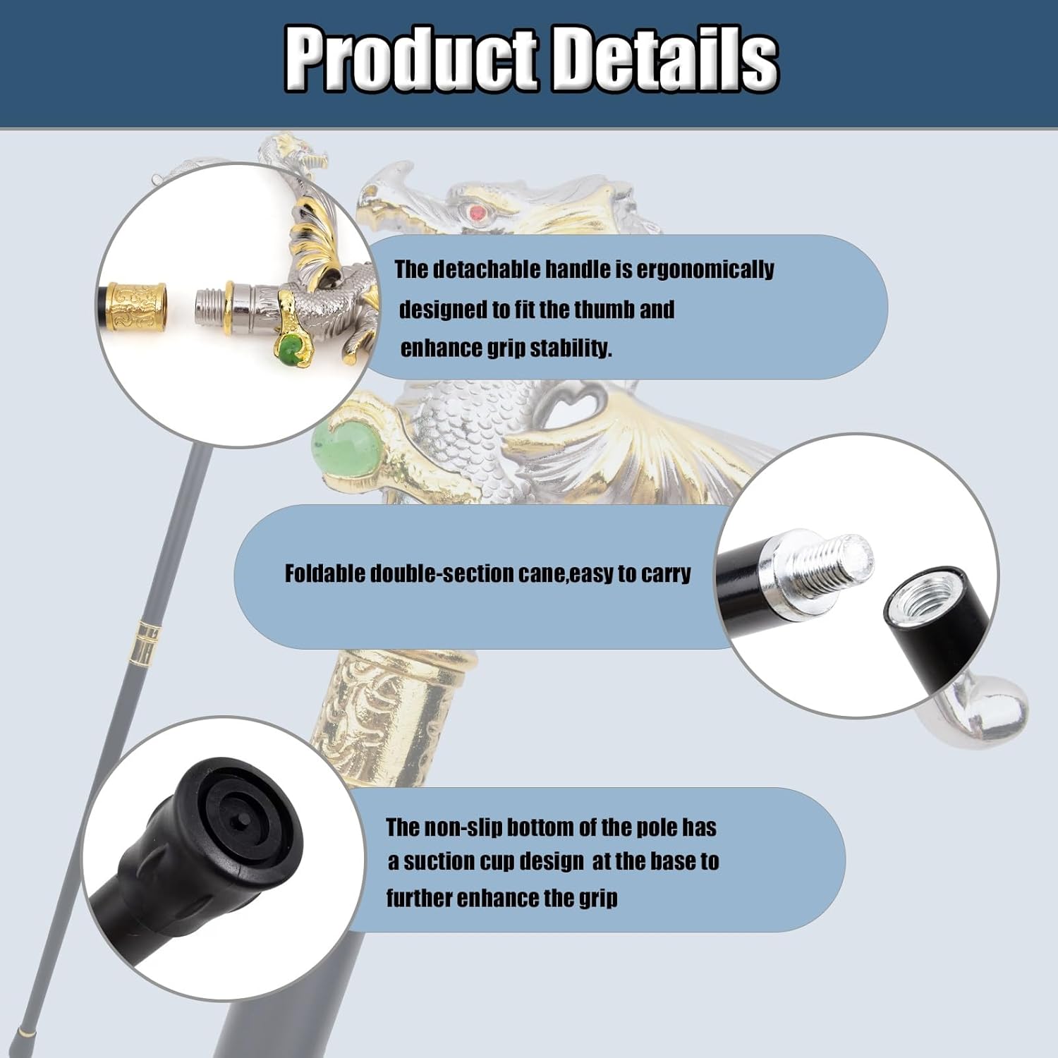 White Gold Dragon Holding a Ball Walking Cane, Fashion Decorative Walking Stick Gentleman Elegant Cosplay Cane Knob Crosier 93cm