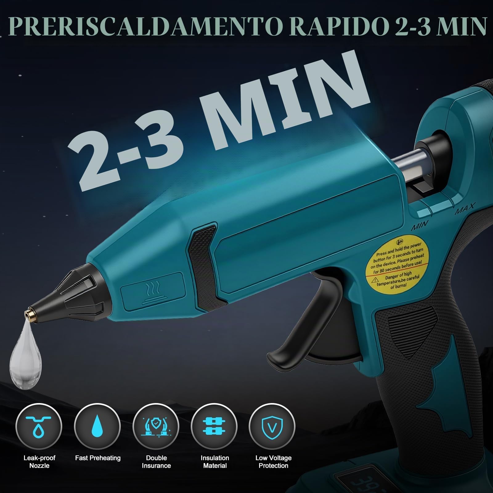 Pistola Colla a Caldo Senza Fili per Makita 18V (senza Batteria) | 100W, Max. 200℃, Preriscaldamento Rapido, Display Temperatura e Batteria, per Fai-da-te e Riparazioni