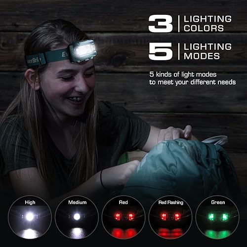 Miniatura 2 de EverBrite Faros delanteros, paquete de 2 faros para niños con luz roja y función de memoria, lámpara de cabeza para adultos y niños con 5 modos,
