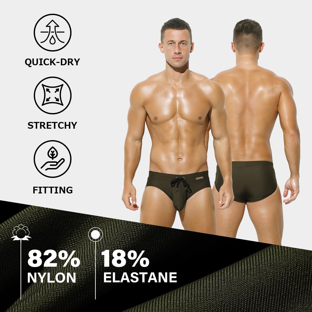 Arjen Kroos Men's Swim Briefs Sexy Bikini Solid Swimwear Swimsuit with Drawstring - Image 2