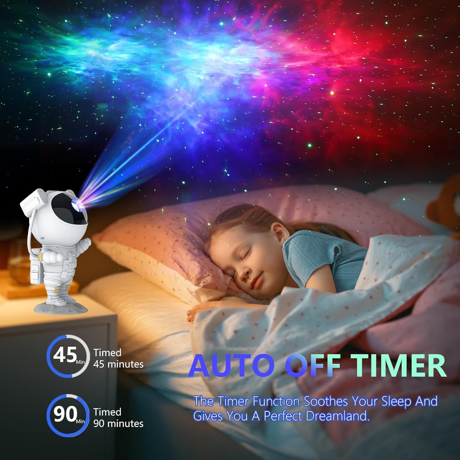 Hiya-Naya Astronaut Galaxy Projector Night Light, Starry Ceiling LED Lamp Space Buddy Projector with Timer and Remote for Bedroom, Kids Room Decor, Birthdays Gift (White)