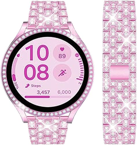 Vista 231 de Correas compatibles con Samsung Galaxy Watch FE / 5/4 de 1.575 pulgadas, correa de metal con diamantes de imitación brillantes de 0.787 pulgadas