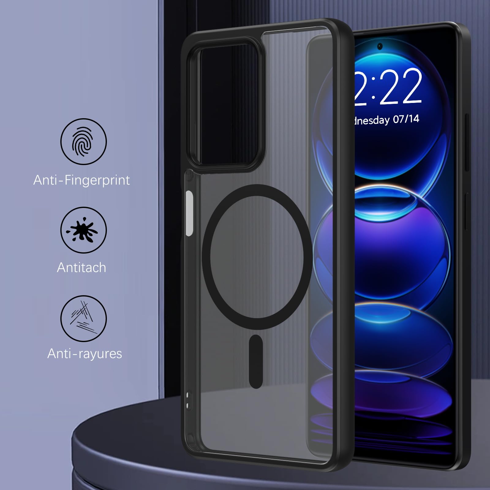 DOMAVER Cover Magnetica Per Xiaomi Redmi Note 12 Pro 5G: Custodia Sottile Con Retro Opaco Traslucido E Magneti Potenziati. Compatibile Magsafe, Ricarica Wireless Veloce. Colore Nero.