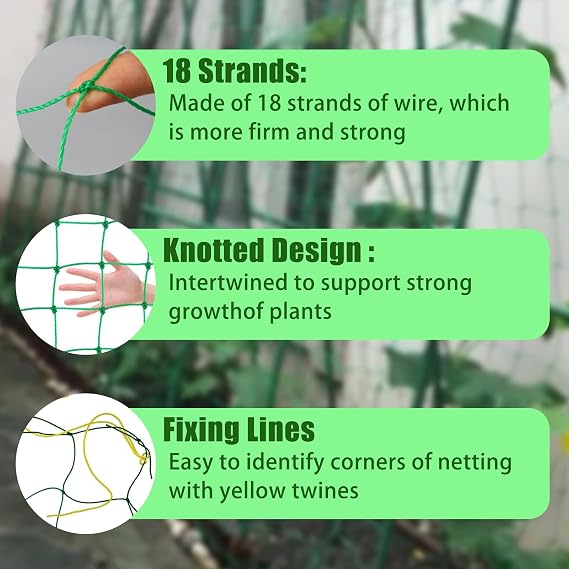 Garden Trellis for Climbing Plants,Heavy Duty Pea and Bean Netting,Durable Plant Support Netting,Nylon Trellis Mesh - for Climbing Plant,Bean Vegetables Fruits (3.6m x1.8m)