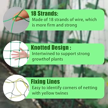Garden Trellis for Climbing Plants,Heavy Duty Pea and Bean Netting,Durable Plant Support Netting,Nylon Trellis Mesh - for Climbing Plant,Bean Vegetables Fruits (3.6m x1.8m)