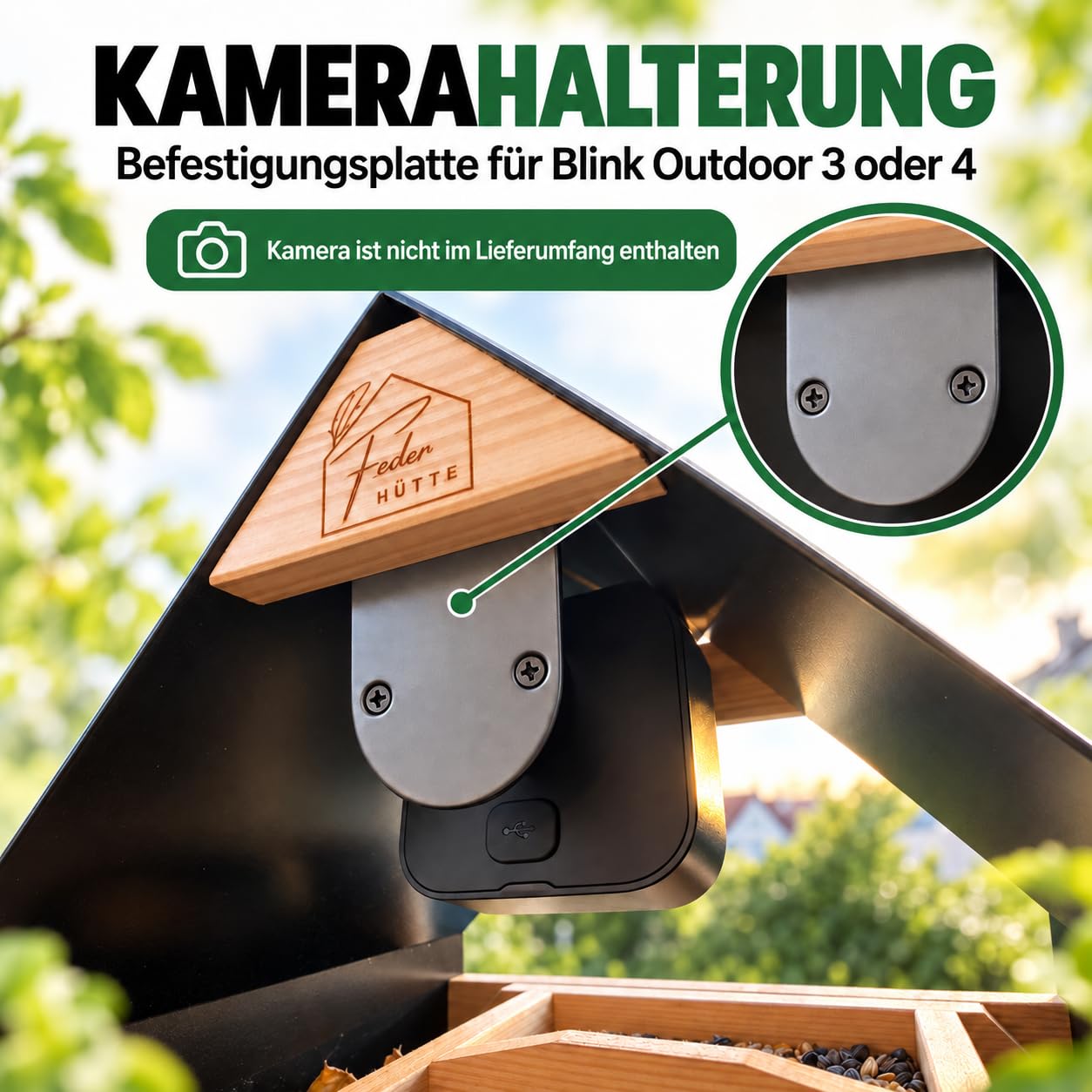 Design Vogelfutterhaus aus Aluminium mit entnehmbarer Futterschale inkl. Klettverschluss fürs Balkongeländer und Seil zum Aufhängen