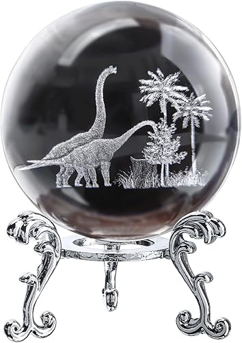 Miniatura 2 de ZEERSHEE Bola de cristal decorativa de 2.3 pulgadas, figuras de dinosaurios de cristal grabadas con láser 3D, bola de vidrio con soporte, regalo de