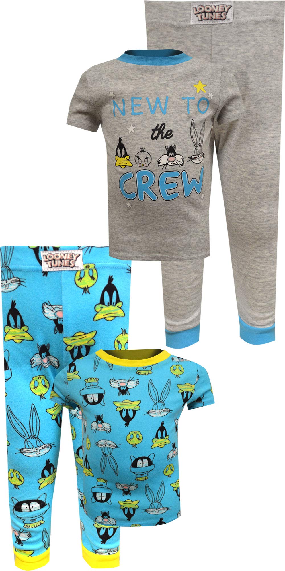 Looney Tunes Boys New to the Crew Cotton 4 Pc Infant Pajama (12 mo) Blue
