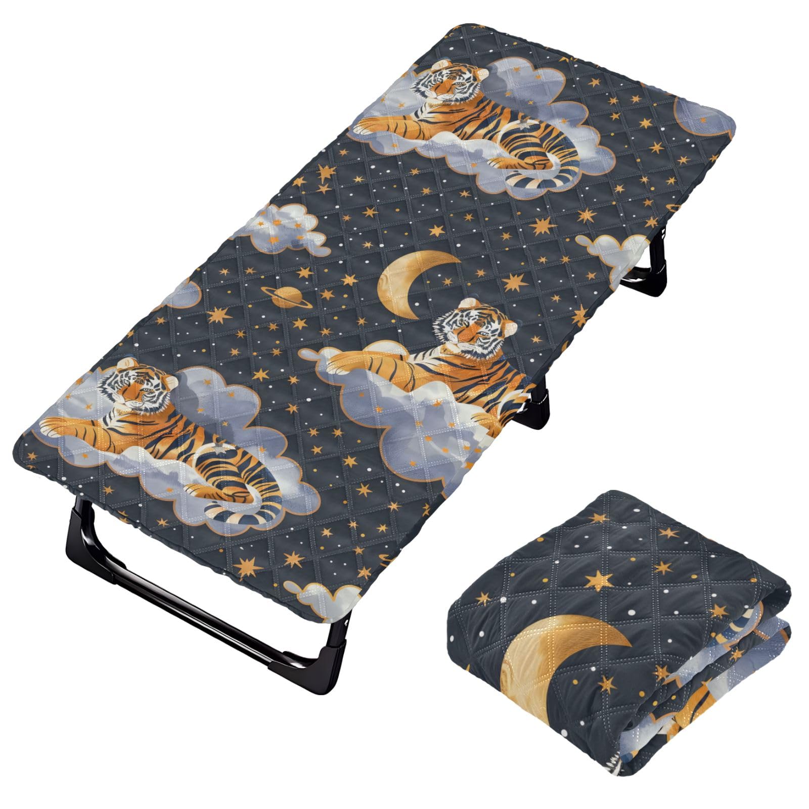 Portable Toddler Bed Sheet for Kids Tiger Resting on Clouds Travel Bed Fitted Sheet