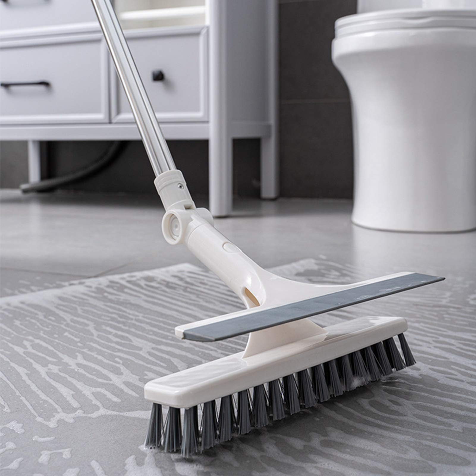 Spazzola per Pavimenti 2 in 1, Spazzola per La Pulizia del Bagno con Manico Lungo per Pulire Terrazza, Patio, Garage, Vialetto