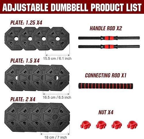 Miniatura 3 de Adjustable Dumbbell Set, 40lbs Free Weights with Connector, Convertible Dumbbell Barbell Push-up Stand Set, 3 in 1 Home Gym Fitness Weight Set for