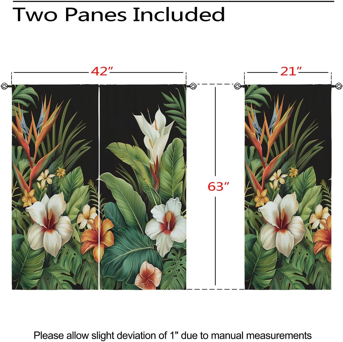 Tropical Leaf Blackout Curtains for Girls Boy Home Decor, Flower Nature Palm Leaves Jungle Plant Grommet Thermal Insulated Drapes Darkening Window Curtain for Bedroom Living Room, 42 x 63 Inch