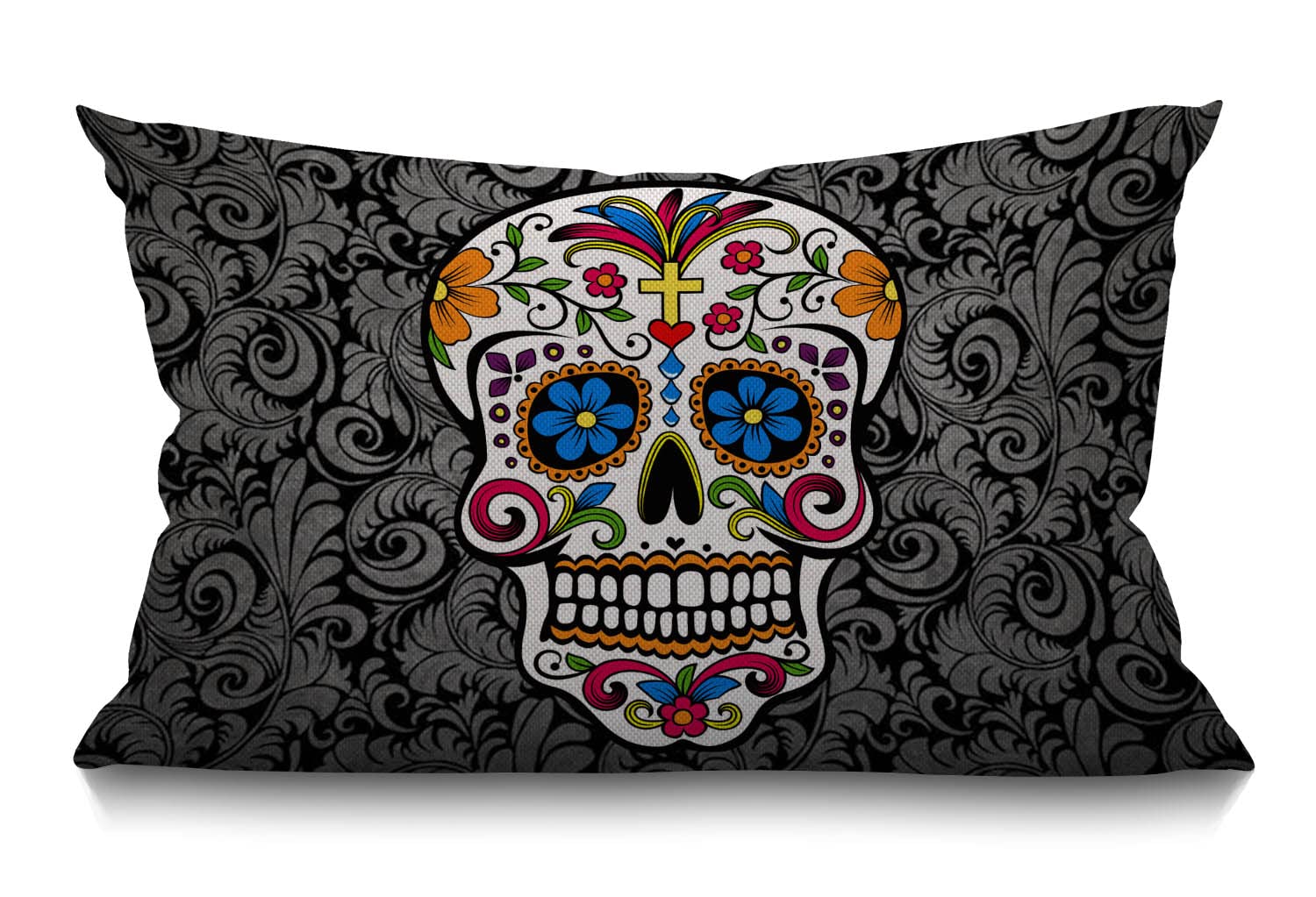 Bgbdeia Multi 327 Sugar Skull Lumbar Cushion Cover 12X20 Inch Oblong Cotton Linen Decorative Throw Pillow Cover Cushion Case For Sofa Couch Home Farmhouse Decor 30 X 50 Cm