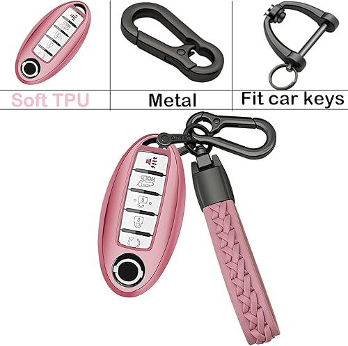 Miniatura 9 de Funda para llavero con llavero, TPU suave que protege la llave del auto compatible con Altima Rogue Maxima Pathfinder, ect 345 botones, llave