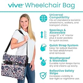Vive XL Wheelchair Bag - Waterproof, Scratch-Resistant, Double-Stitched, Machine Washable Accessory for Adults, Seniors, 15 Colors - Storage Walker Backpack to Hang on Back of Wheel Chair