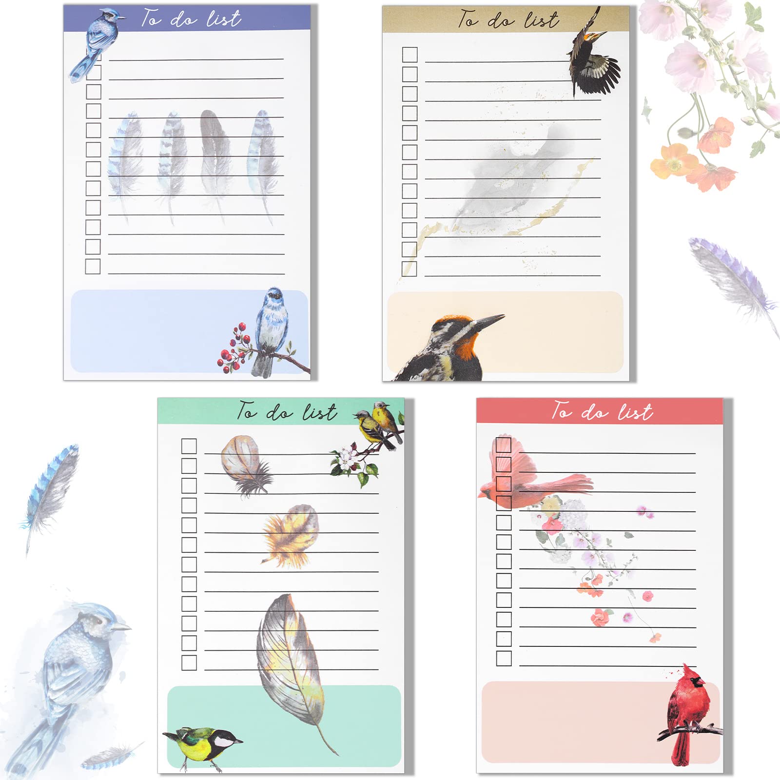 Fumete 4 Pack Cute Sticky Notes Set Bird to Do List 200 Sheets Stick Notepads for Office Decor Desk Accessories School Supplies