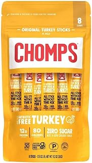 Chomps Original Turkey Sticks 8-Pack 1.15 oz - High Protein Keto Paleo Snacks On-The-Go
