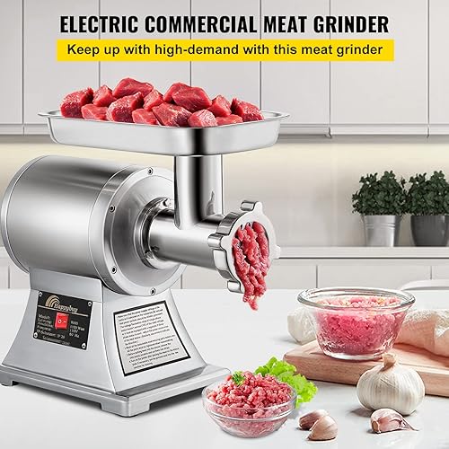 Miniatura 2 de Happybuy Molinillo de carne comercial relleno eléctrico de salchichas de 550 librash de 1100 W picadora de carne industrial de acero inoxidable