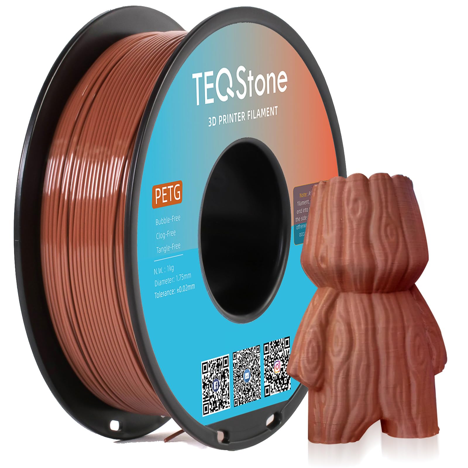 Filament PETG 1,75 mm Marron 1KG, Diamètre Constant +/-0,02mm Filament pour Imprimante 3D Emballage sous Vide