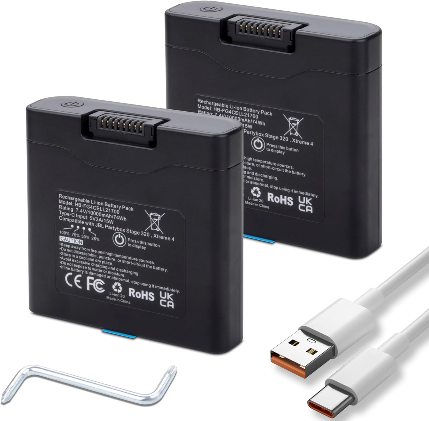 2-Pack 10000mAh Rechargeable Battery Compatible with JBL PartyBox Stage 320 Model and Xtreme 4 Portable Speaker, Replacement Model Xtreme Battery 400, Upgrade Capacity 7.4V 74Wh