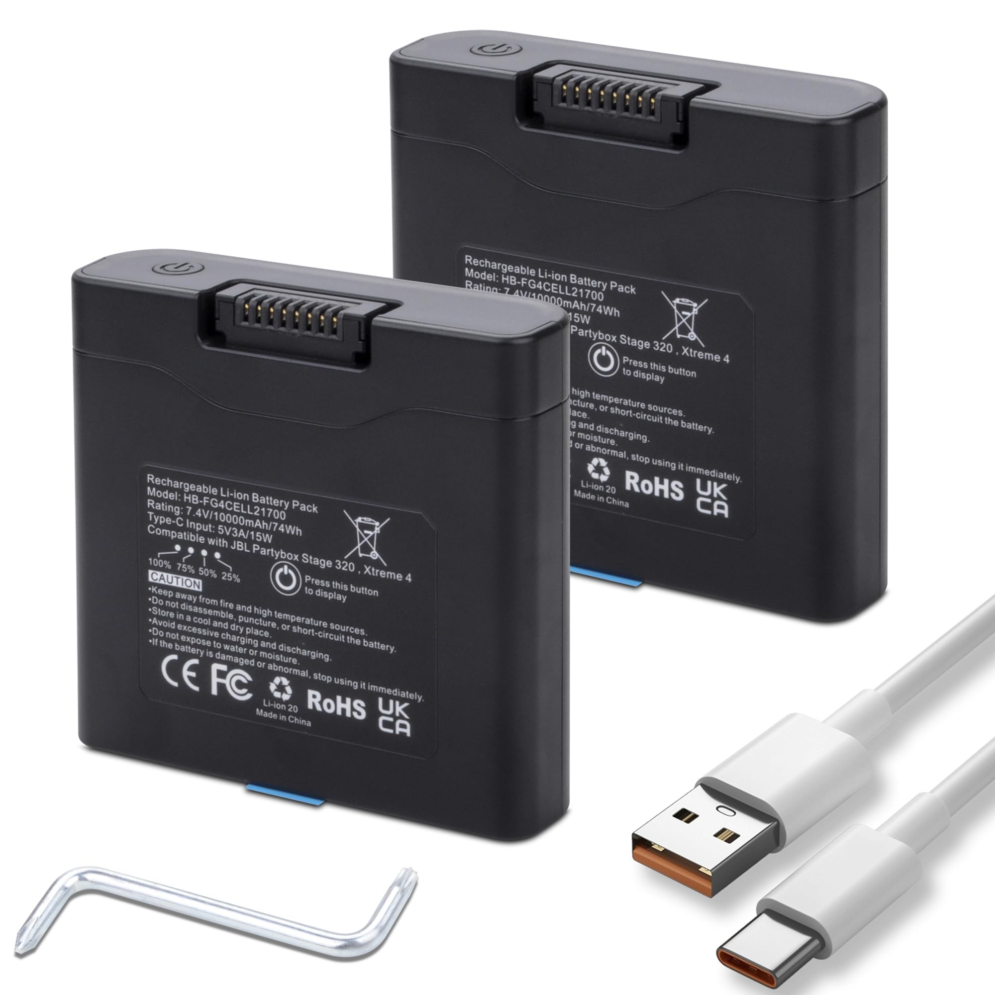 DFTIM 2-Pack 10000mAh Rechargeable Battery Compatible with PartyBox Stage 320 Model and Xtreme 4 Portable Speaker, Replacement for JBL Battery 400, Upgrade Capacity 7.4V 74Wh