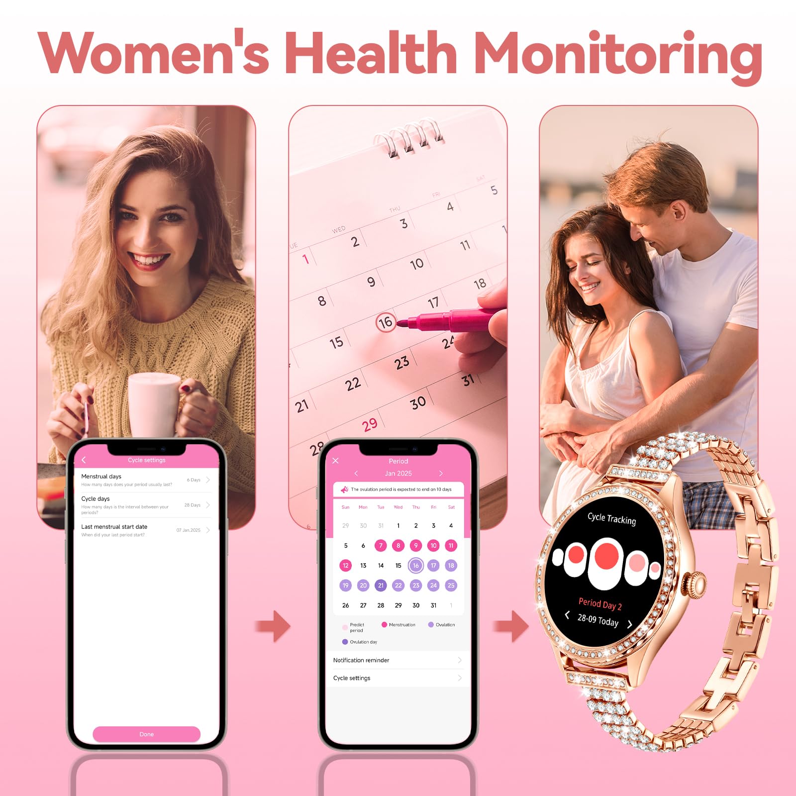 Orologio Smartwatch Donna, 1.32" Smart Watch Donna Rotondo con Chiamate e Whatsapp, Orologio Fitness con Monitoraggio del Sonno/Contapassi, Impermeabile SmartWatch per Android iOS