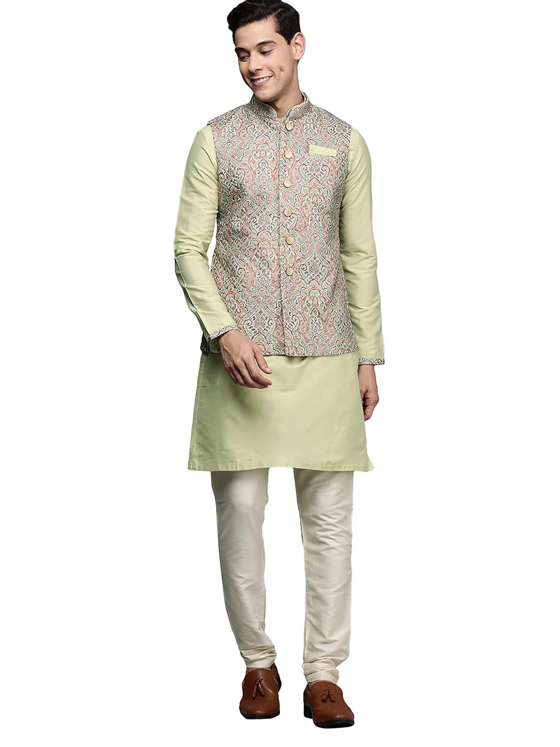 Manyavar Art Silk Kurta Jacket Set for Men