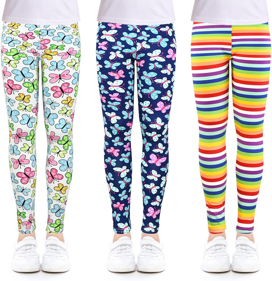 slaixiu 3-Pack Printing Flower Girl Leggings Kids Classic Pants 4-13Y（No.1_70#）