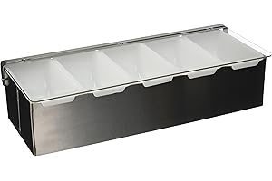 Winco Stainless Steel 5 Compartment Condiment Dispenser with Clear Lids