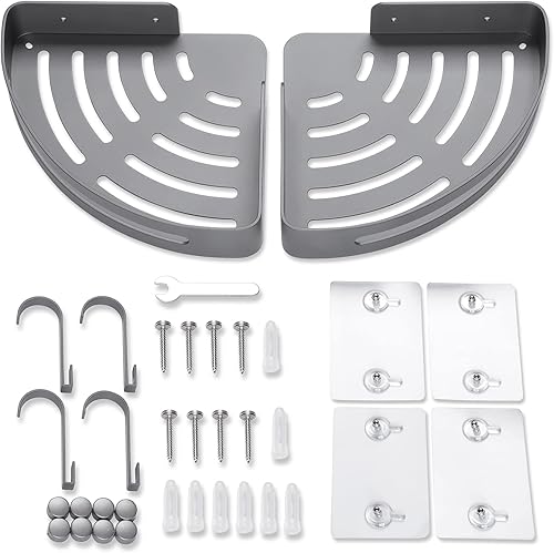 Miniatura 5 de Estante de ducha adhesivo para baño, estante de esquina montado en la pared, estante de aluminio, estante de ducha de alta capacidad, estantes de