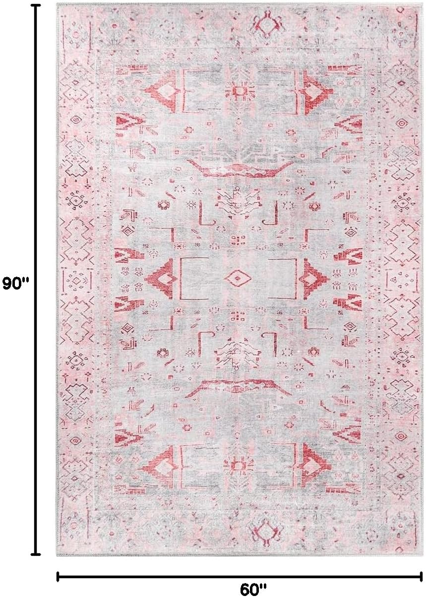 BLUENILEMILLS Rustic Farmhouse Geometric Power-Loomed Indoor Area Rug Collection, Oriental Flatweave Runner Rug with Durable Cotton Canvas Backing, 5' x 7' 6", Berry Red